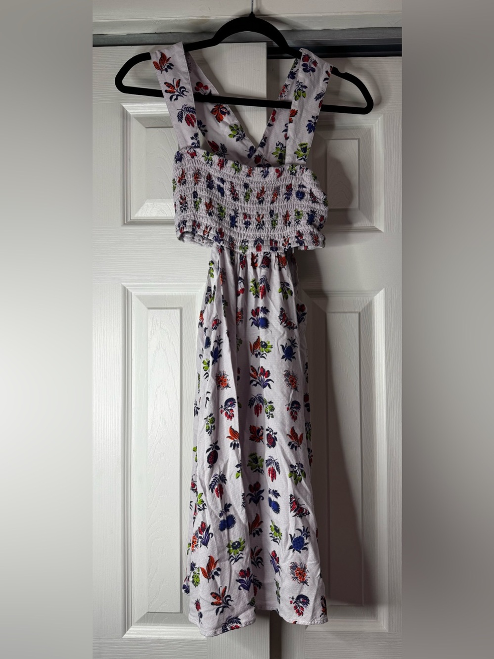 Anthropologie White with Multicolor Floral Smocked Cut Out Mini Dress - Size XS - Picture 4 of 7